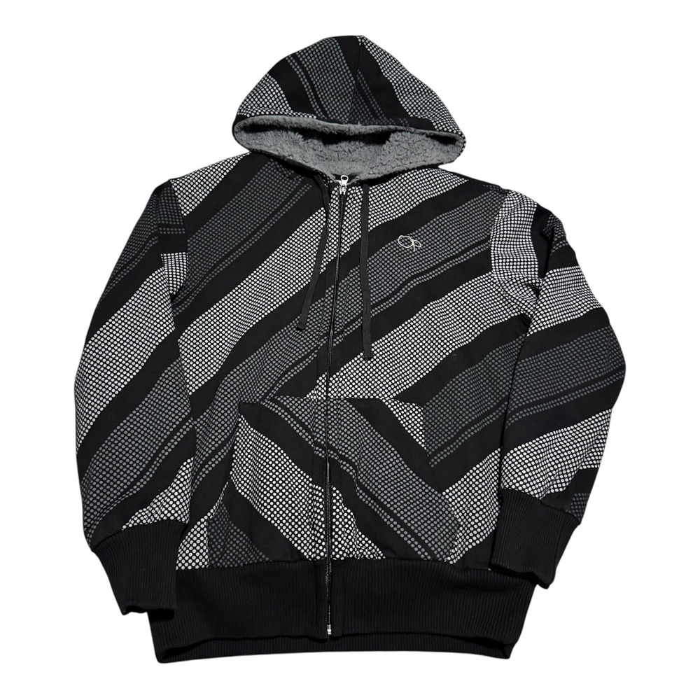 2000s OP Ocean Pacific Striped Full Zip Surfing Sherpa Lined Hoodie Men's Medium